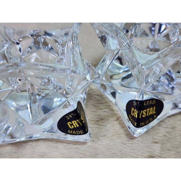 Crystal Clear Candle Holder Votive 24% Lead Crystal Pointed Star 2" x 2" USA x3 - Picture 12 of 13